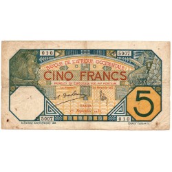 Banque de l' Afrique Occidentale 5 Francs 1 Sep 1932 Pick 5Bf