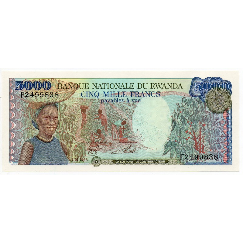 Rwanda 5000 Francs 1988 Pick 22 Neuf
