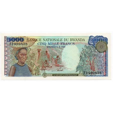 Rwanda 5000 Francs 1988 Pick 22 Neuf