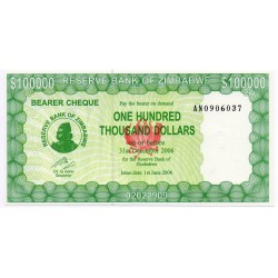 Zimbabwe 100000 Dollars 31 Décembre 2006 Pick 32