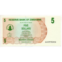Zimbabwe 5 Dollars 31 Jul 2007 Pick 38