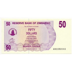 Zimbabwe 50 Dollars 31 Jul 2007 Pick 41