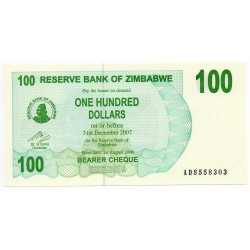 Zimbabwe 100 Dollars 31 Décembre 2007 Pick 42