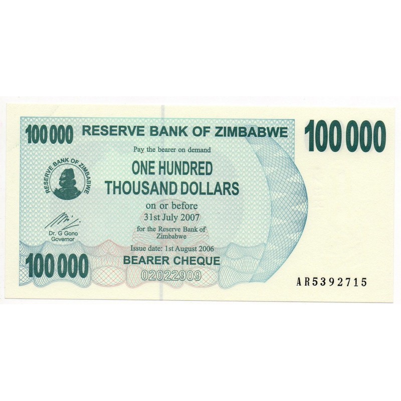 Zimbabwe 100000 Dollars 31 Juillet 2007 Pick 48
