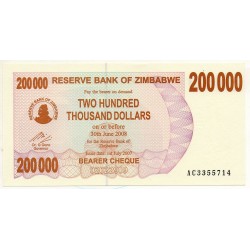 Zimbabwe 200000 Dollars 30 Jun 2008 Pick 49
