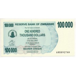 Zimbabwe 100000 Dollars 31 Juillet 2007 Pick 48