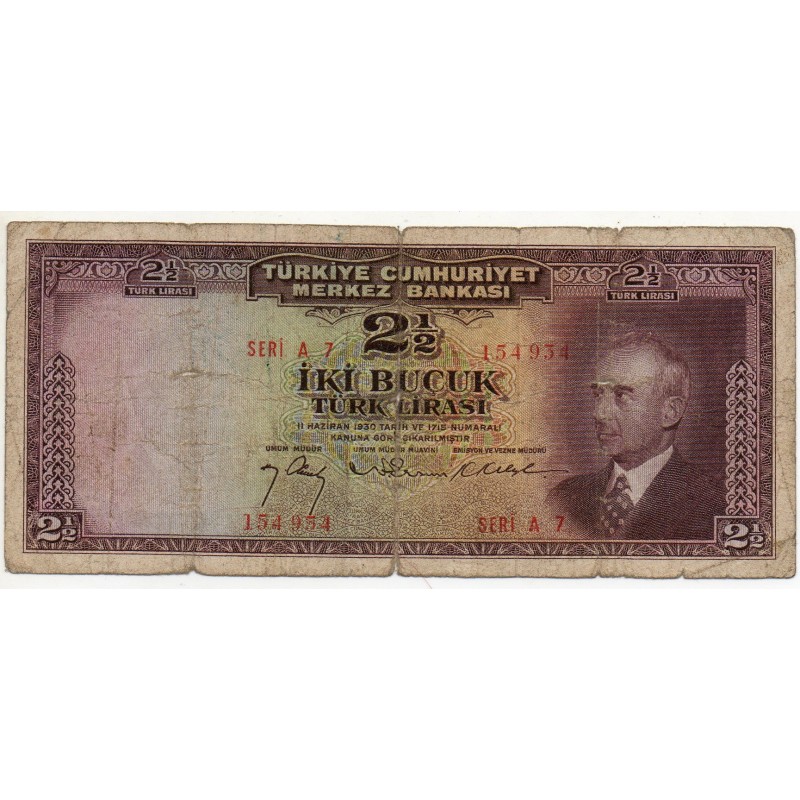 Turquie 2,50 Lirasi 23 mars 1947 Pick 140 