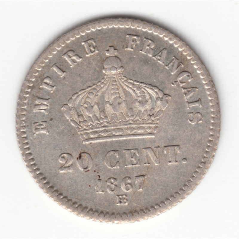 20 CENTIMES NAPOLEON III, TETE LAUREE   1867 BB    SUP   20C018
