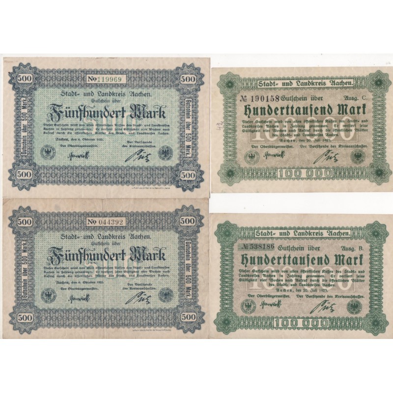 NOTGELD - AACHEN - lot de 4 billets  -1922- 1923 (A003)