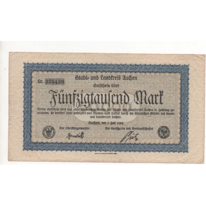 NOTGELD - AACHEN - 50.000 mark - 1923 (A011)