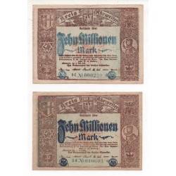 NOTGELD - AHRWEILER - 2 notes 10 millionen - little number - color - 1923 (A021)