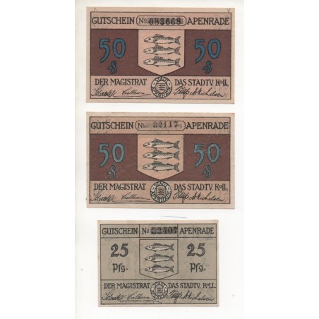 NOTGELD - APENRADE - 3 different notes - 25 & 50 pfennig - 1921 (A056)