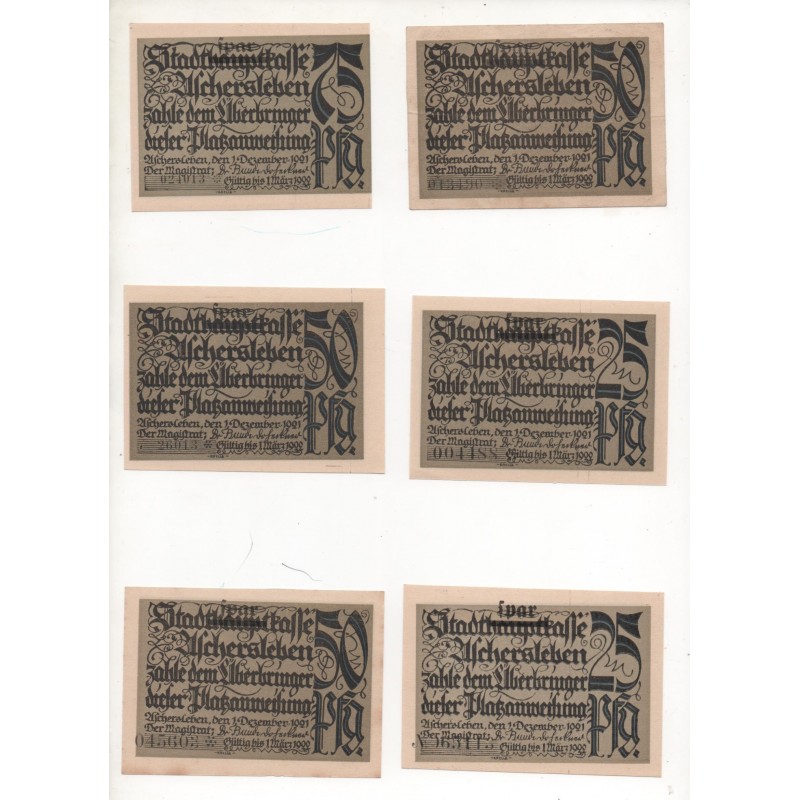 NOTGELD - ASCHERSLEBEN - 9 different notes - 25 & 50 & 75 pfennig - Color - 1921 (A069)