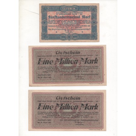 NOTGELD - AUERBACH - 3 different notes 500.000 & 1.000.000 mark - 1923 (A077)