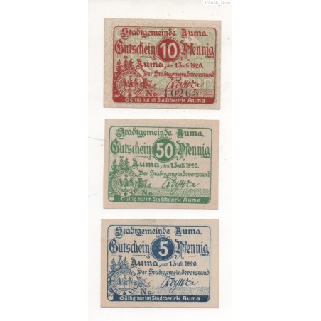 NOTGELD - AUMA - 3 different notes - 2 without numbers - 1920 (A081)