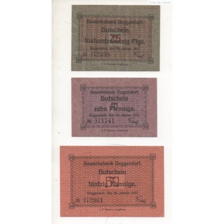 NOTGELD - DEGGENDORF - 3 different notes 10 & 25 & 50 pfennig (D014)