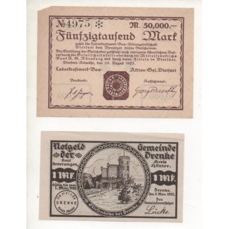 NOTGELD - DIETFURT - 2 different notes - 50,000 mark & 1 mark (D030)
