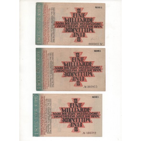 NOTGELD - DUSSELDORF - 3 different notes - with number mistake (D072)