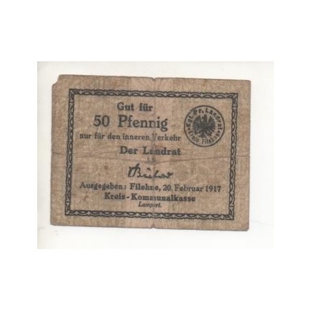 NOTGELD - FILEHNE - 50 pfennig - RARE - 1917 (F004)