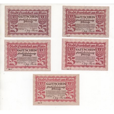 NOTGELD - FRANKFURT - 5 different notes - 25 pfennig (F018)