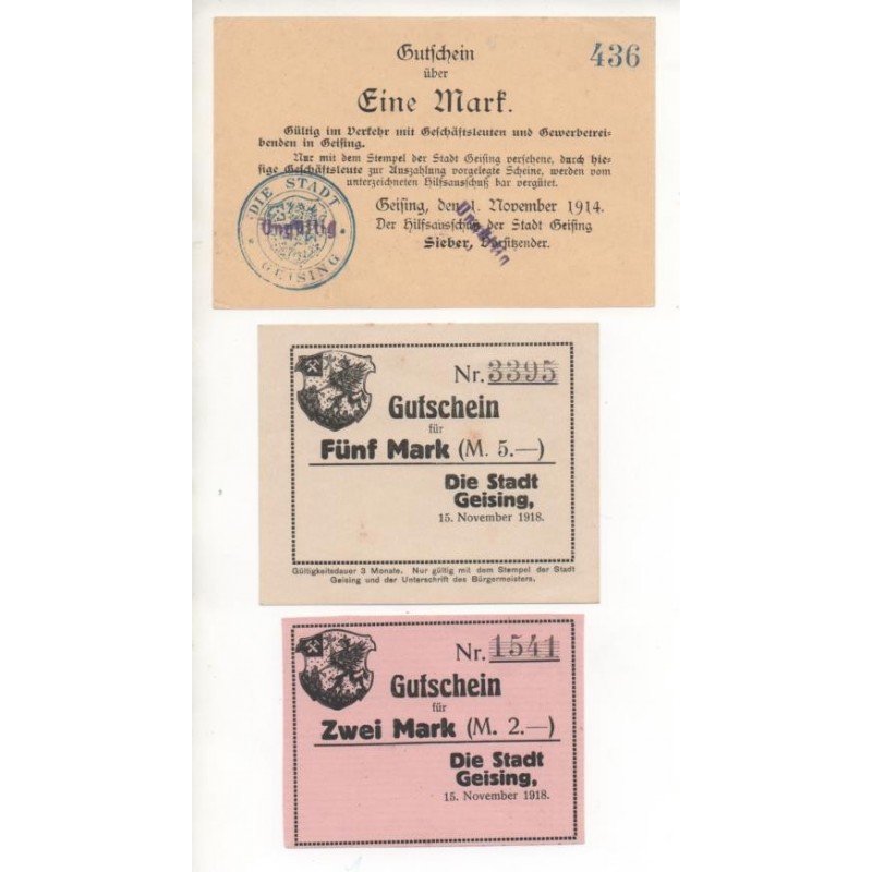 NOTGELD - GEISING - 3 different notes - 1914-1918 (G012)