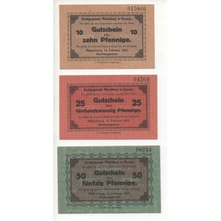NOTGELD - MUNCHBERG - 3 different notes - 1917 - RARE (M094)