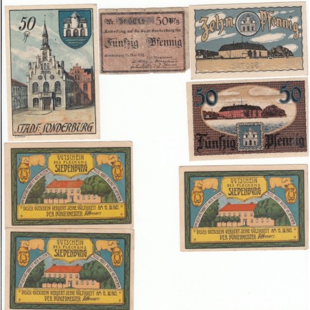NOTGELD  SIEDENBURG SONDERBURG - 7 different notes + 50 pfennig RARE (S124 B)