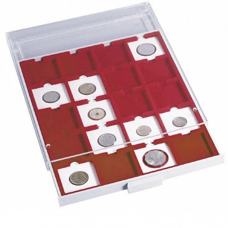 Médaillier 48 compartiments carrés jusqu'à 30 mm de diamètre, gris