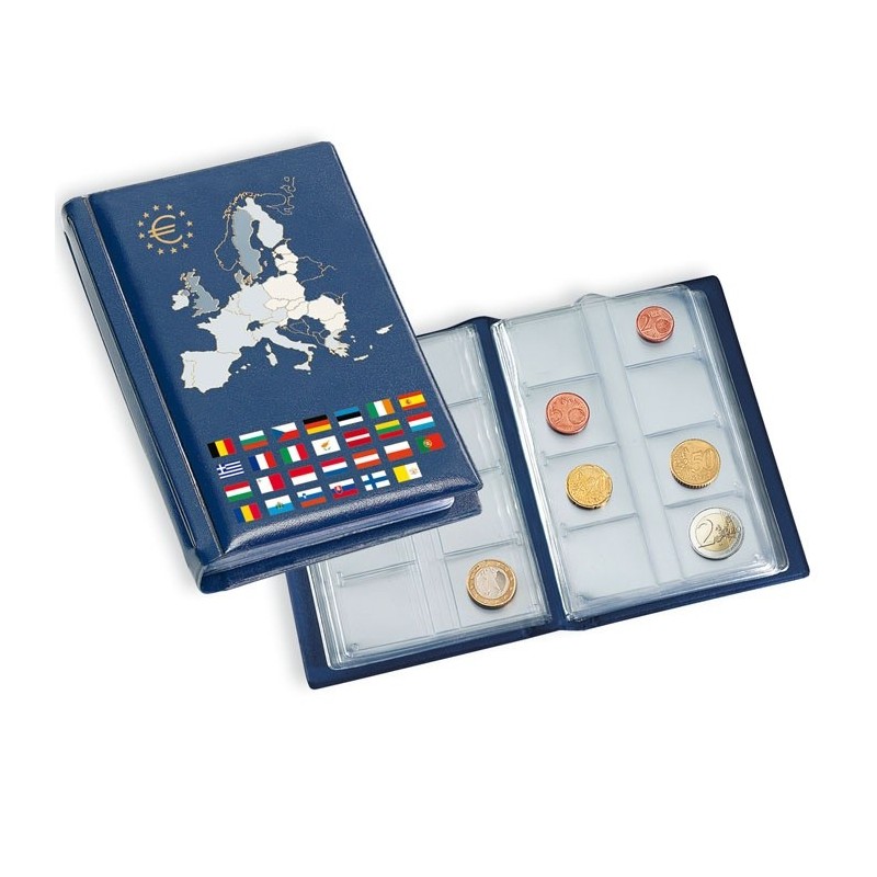 Leuchtturm Album de poche avec 12 Feuilles Numismatiques pour 12 Séries complètes d'Euros, bleu 