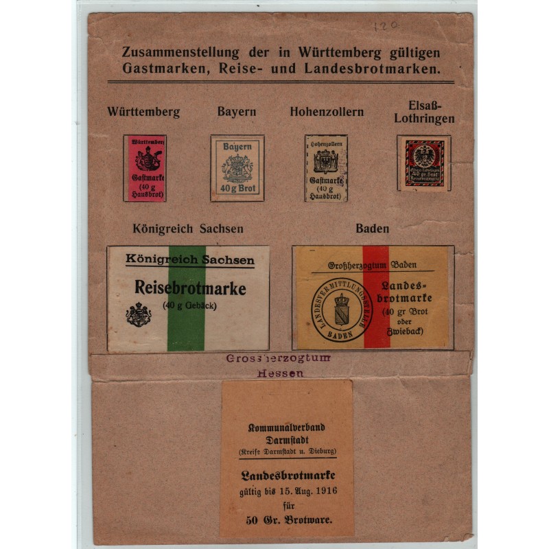 TICKET de pain ou de voyage pour la région de Wüttermberg 1916