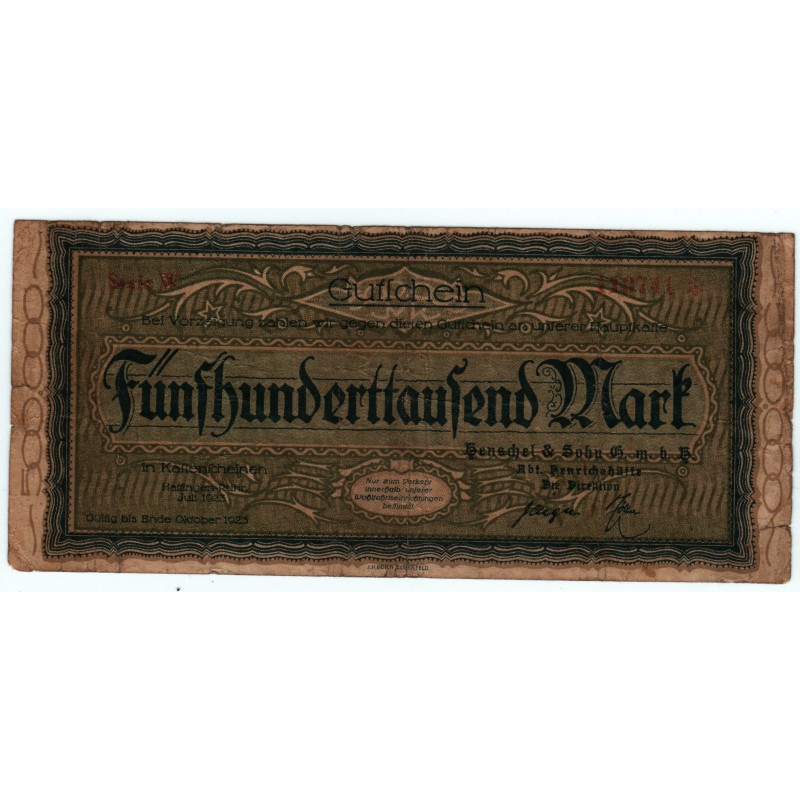 Notgeld -HATTINGEN-RUHR  500000 MARK - JUILI 1923