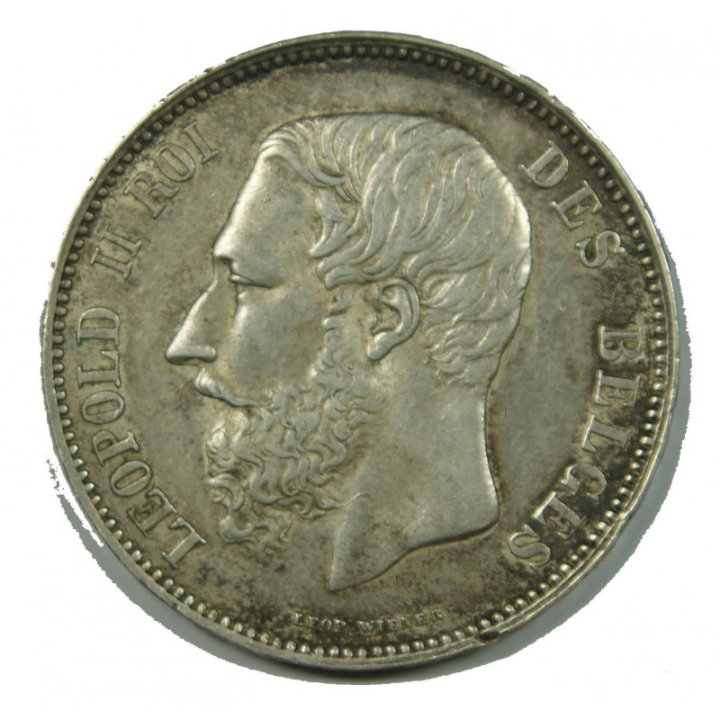 BELGIQUE - LEOPOLD II 5 Francs 1866 TTB sans point