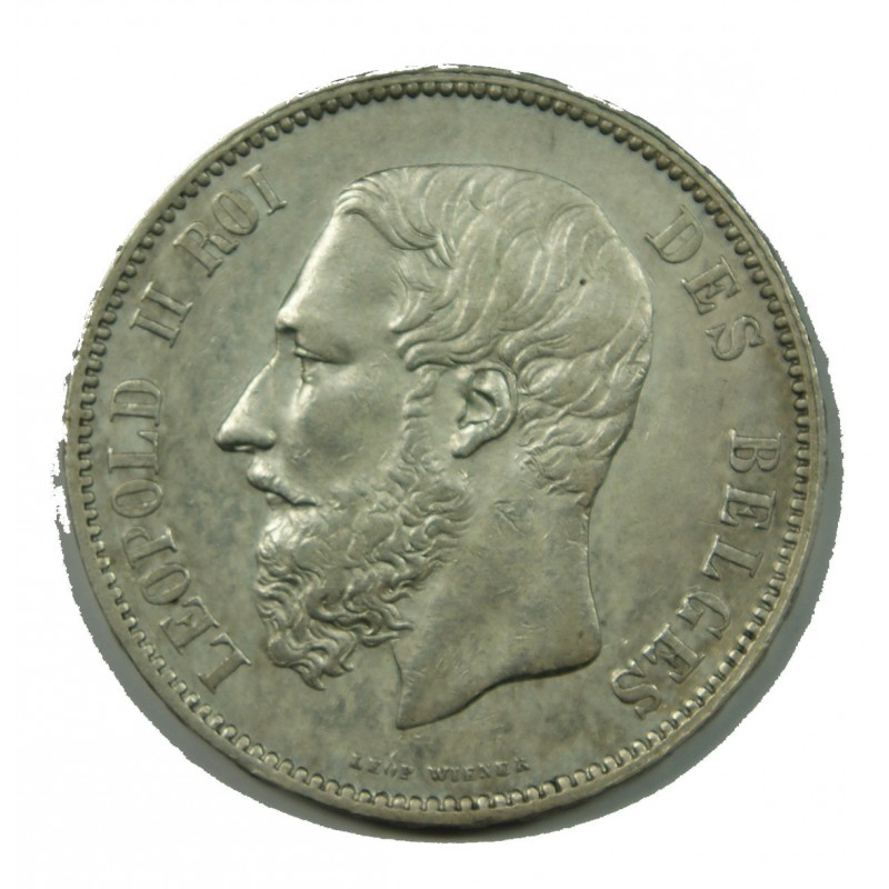 BELGIQUE - LEOPOLD II  5 Francs 1873 TTB Protège + espacé