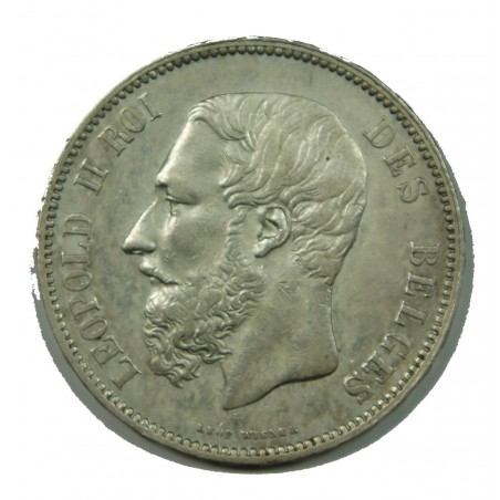 BELGIQUE - LEOPOLD II  5 Francs 1873 TTB Protège + espacé