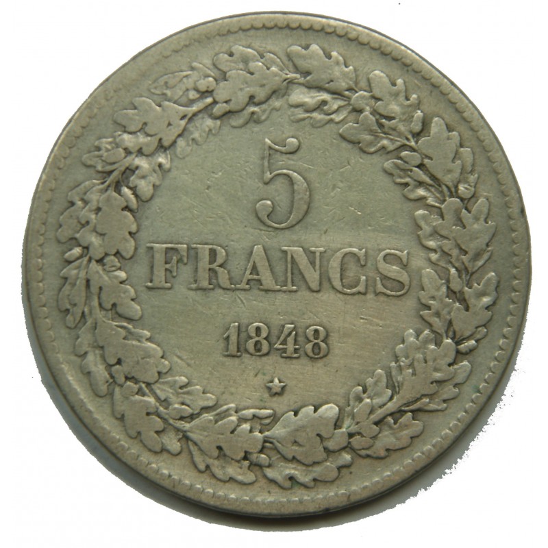 BELGIQUE - 5 FRANCS 1848 LEOPOLD I - TTB