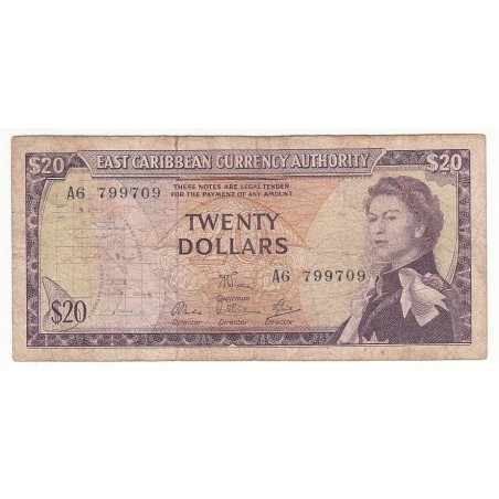 Eastern Carribean, CARAÏBES 20  DOLLARS 1965 TB, Grenada Pick 15i