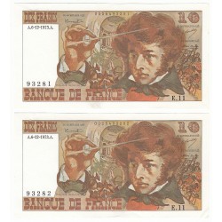 Lot de 2 billets 10 Francs BERLIOZ 06-12-1973 SPL/TTB+ Fayette: 63.21