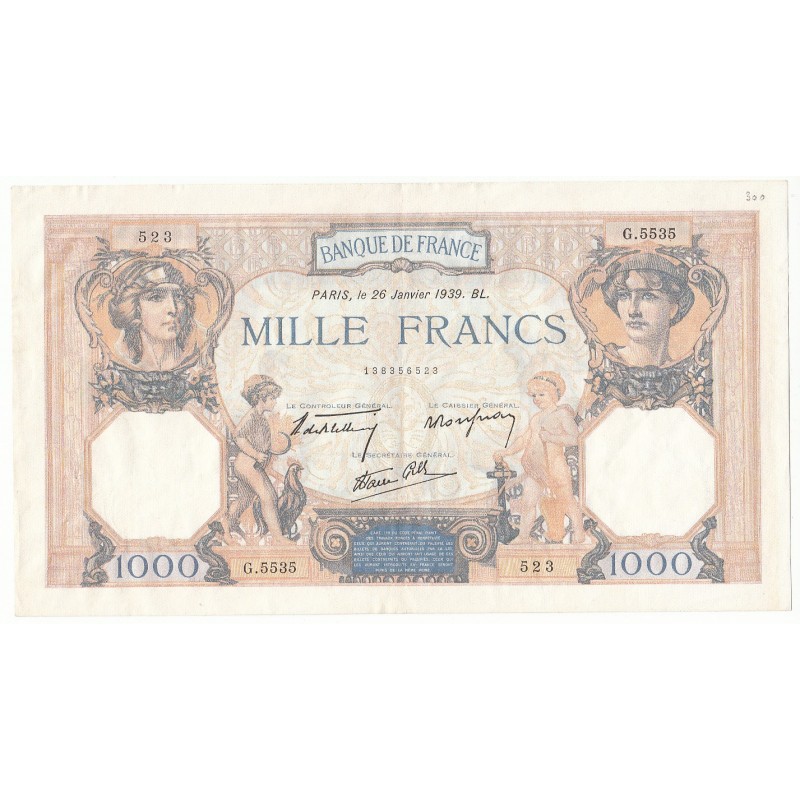 1000 Francs CERES ET MERCURE  26-01-1939 SUP Fayette 38.33
