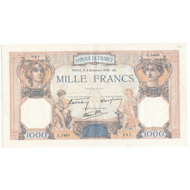 1000 Francs CERES ET MERCURE  03-11-1938 TTB+ Fayette 38.32