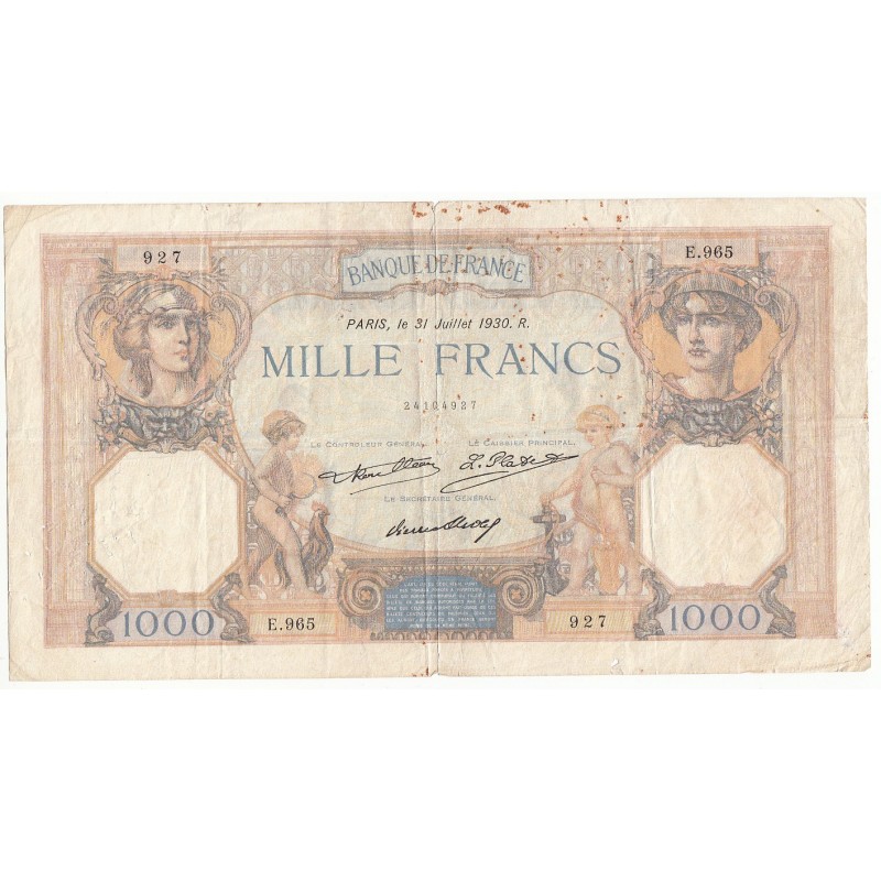 1000 Francs CERES ET MERCURE  31-07-1930 TB Fayette 37.5