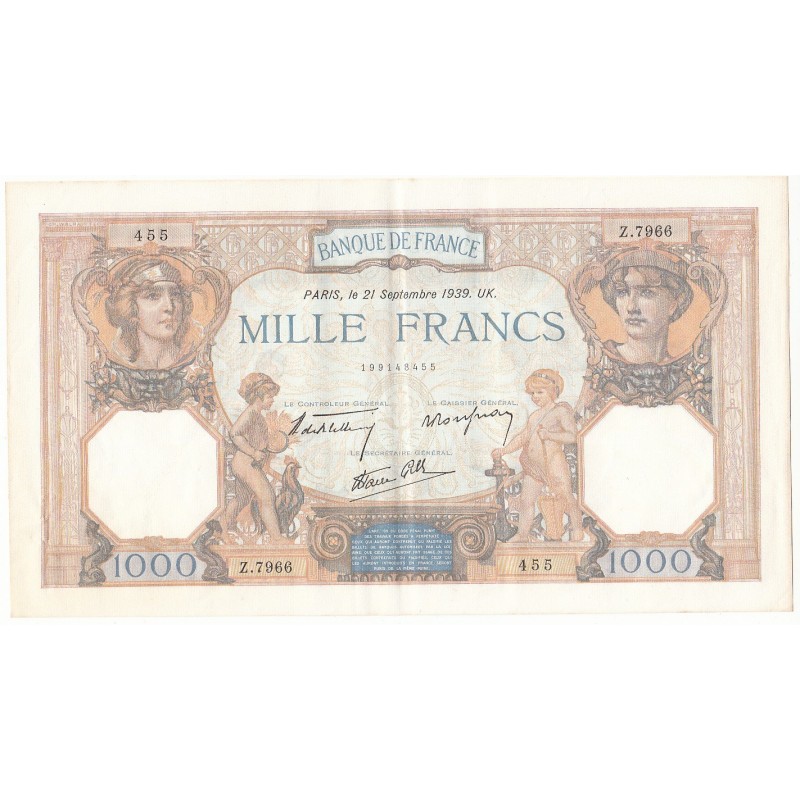 1000 Francs CERES ET MERCURE  21-09-1939 SUP Fayette 38.37