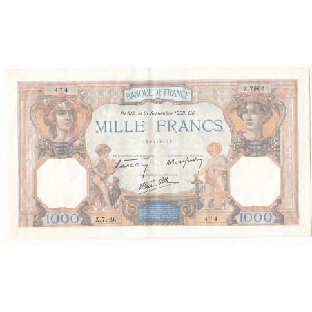 LOT DE 2 BILLETS 1000 Francs CERES ET MERCURE  21-09-1939 SUP Fayette 38.37