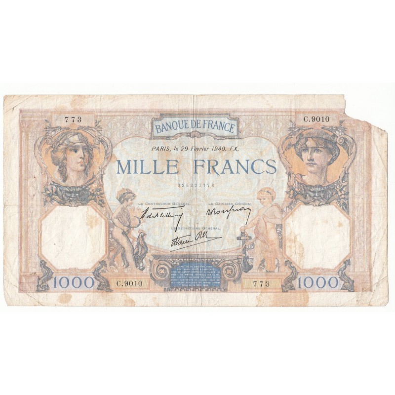 1000 Francs CERES ET MERCURE  29-02-1940 B  Fayette 38.43
