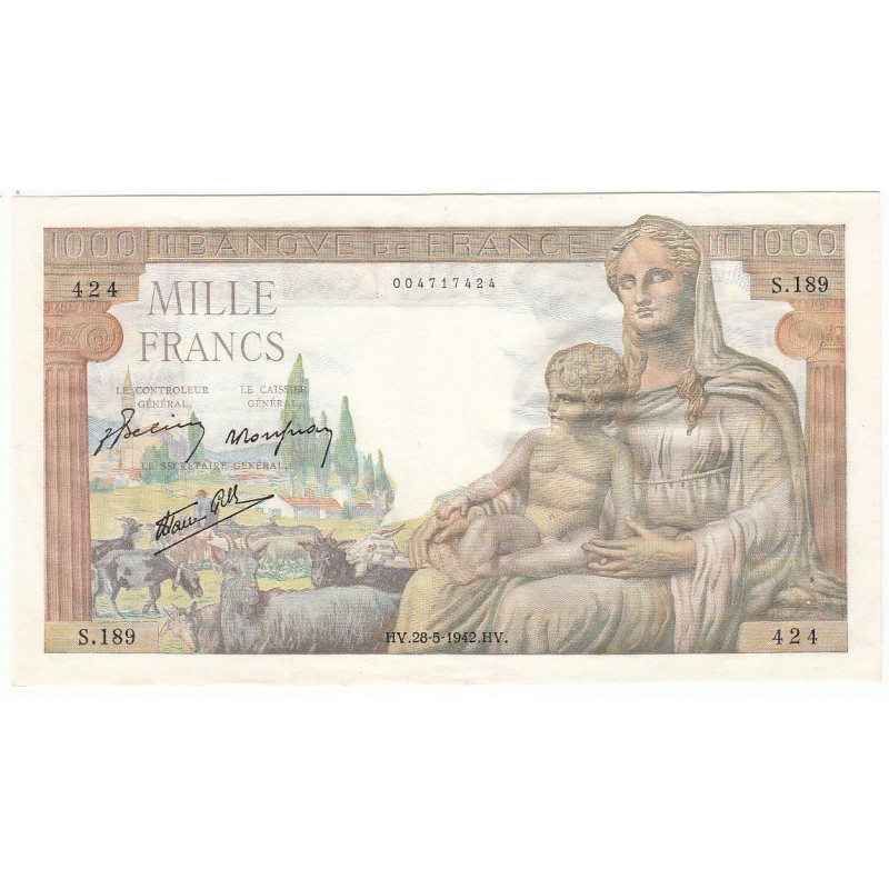 1000 Francs DEESSE DEMETER 28-05-1942  Fayette 40.1