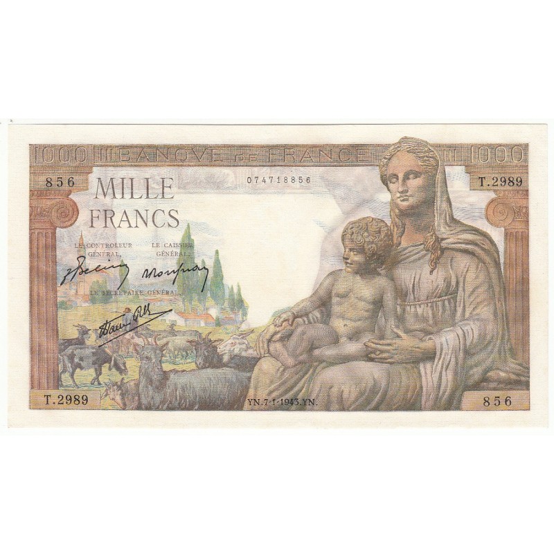 1000 Francs DEESSE DEMETER 07-01-1943 Fayette 40.15
