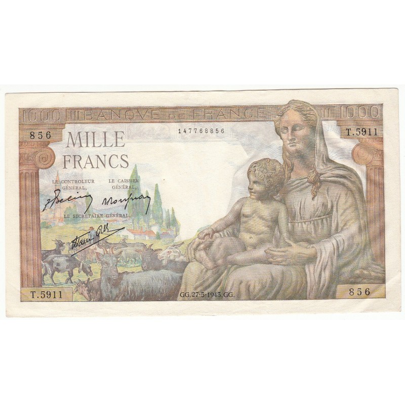 1000 Francs DEESSE DEMETER 27-05-1943 Fayette 40.25
