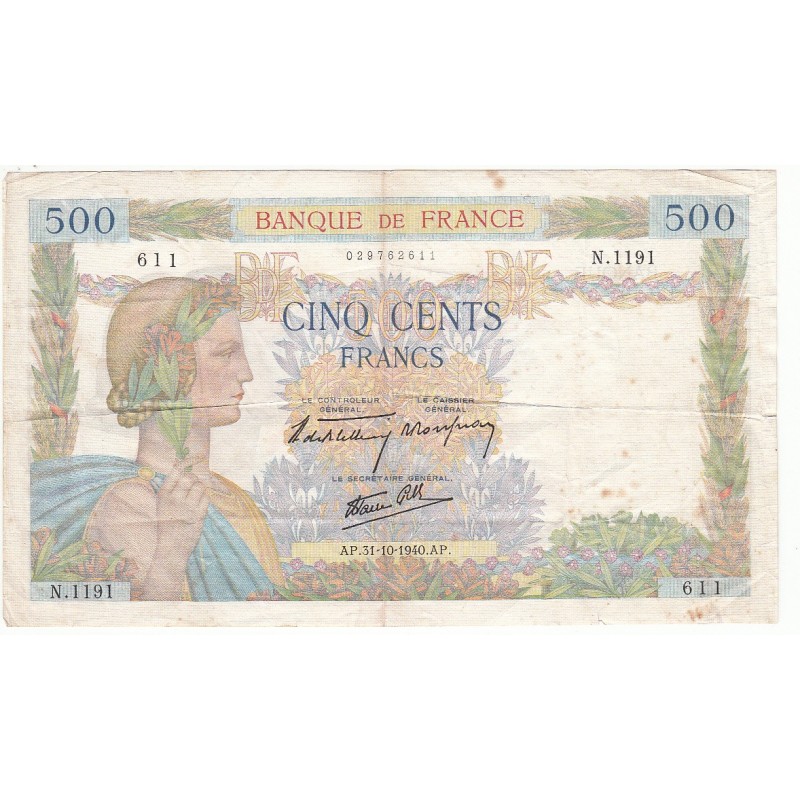 500 Francs LA PAIX 31-10-1940 Fayette 32.8