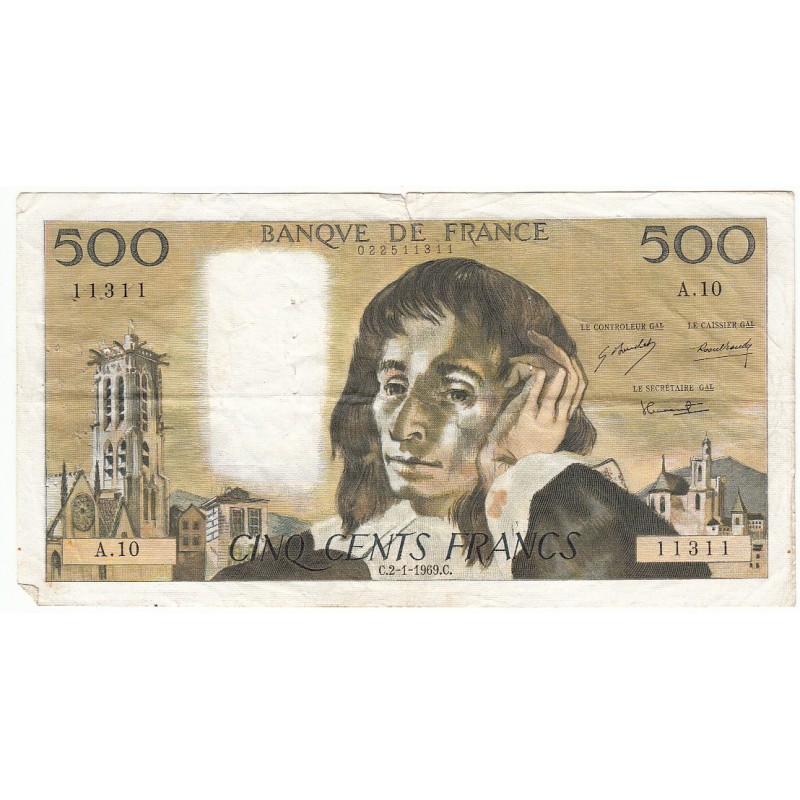 500 Francs PASCAL 02-01-1969  Fayette 71.3