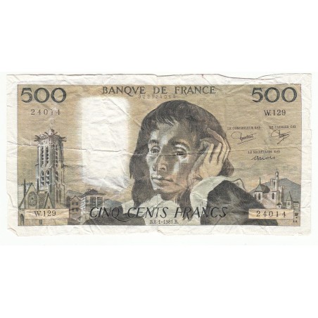 500 Francs PASCAL 08-01-1981 Fayette 71.23