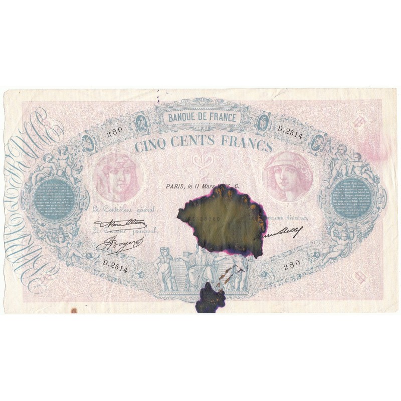500 Francs FRANCS BLEU ET ROSE 11-03-1927 Fayette 30.27